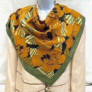 Pierre Cardin Paris Sarf, 100% silk, green black rusty floral,  31"x31" (10)
